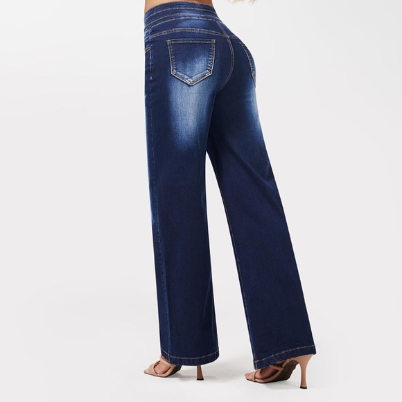 Women's Blue Stretchy Wide-Leg Jeans VGUC Sz XL - Picture 2 of 7